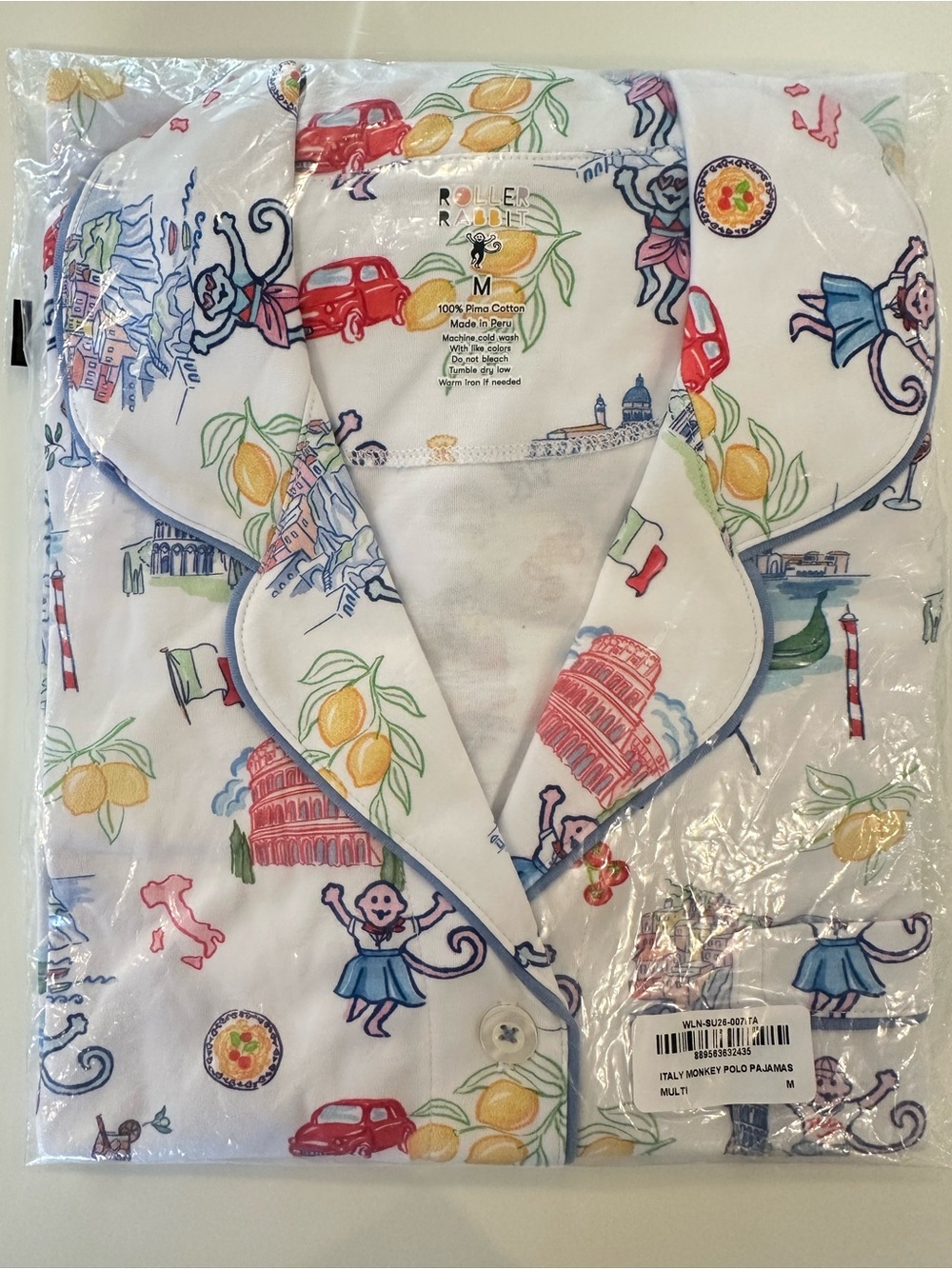 Roller Rabbit Women's White Multi Italy Monkey Print Pajama Top